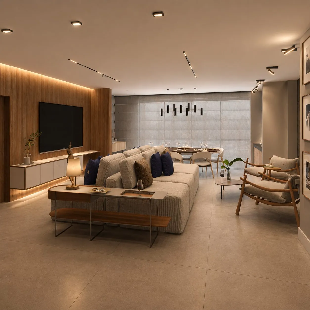 Ambiente residencial acolhedor projetado por Elizia Rodrigues